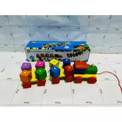 Деревянная игрушка - каталка Паровозик с вагончиками MD8