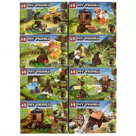 Конструкторы Майнкрафт (M, 8 видов, ~39 дет) бокс из 16 шт MG1139
