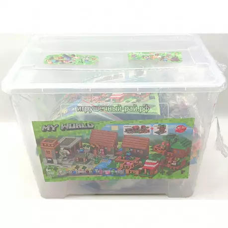 Конструктор Майнкрафт - Деревня в прозрачном пластиковом кейсе 33068